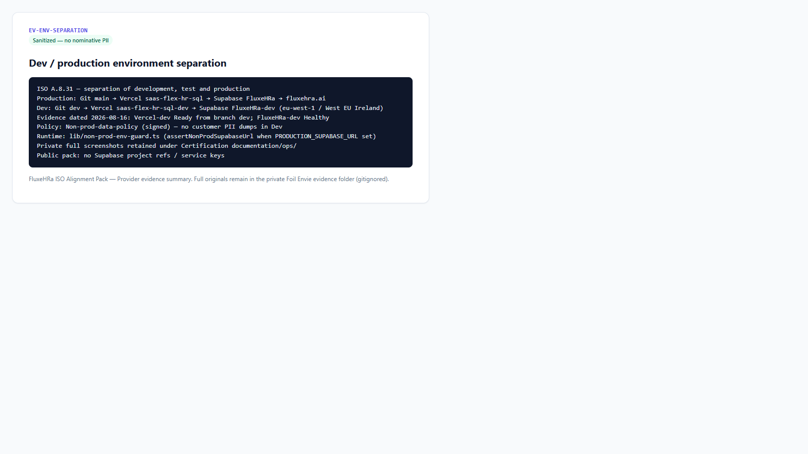 Dev / production environment separation