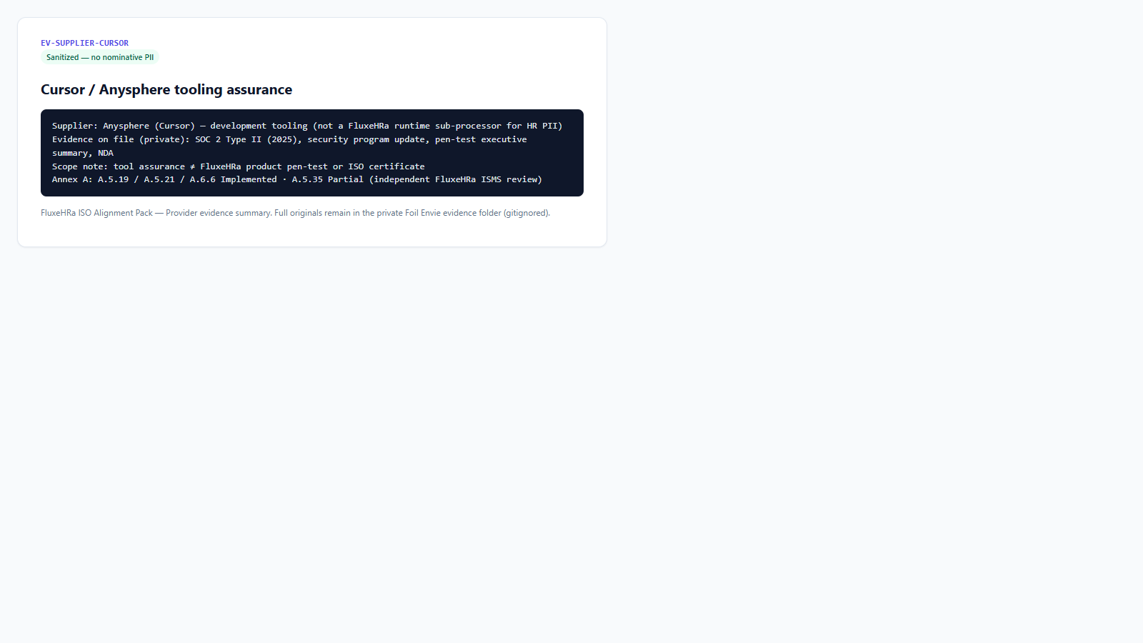 Cursor / Anysphere supplier assurance summary